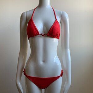 Sauvage california solid Red beaded shell side luxury bikini
